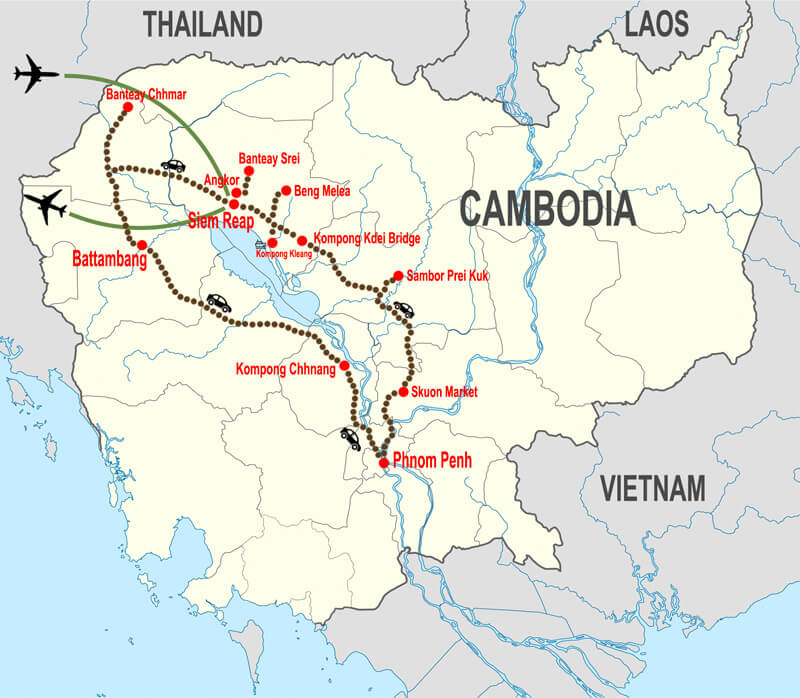 Authentic Cambodia - map © In Asia Travel