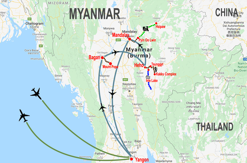 STRAORDINARIO MYANMAR - mappa © In Asia Travel