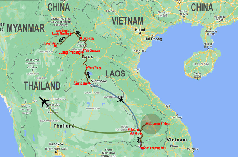 Laos Adventure Tour - map © In Asia Travel