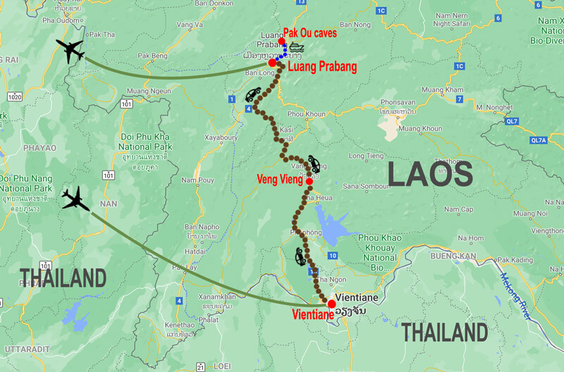 Caves, ethnic minorities and landscape of Laos - map © In Asia Travel
