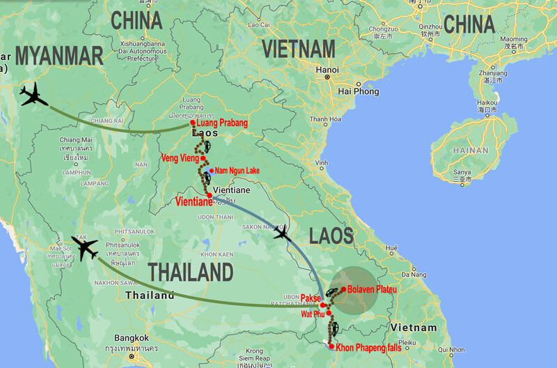 Laos Grand Tour- map © In Asia Travel