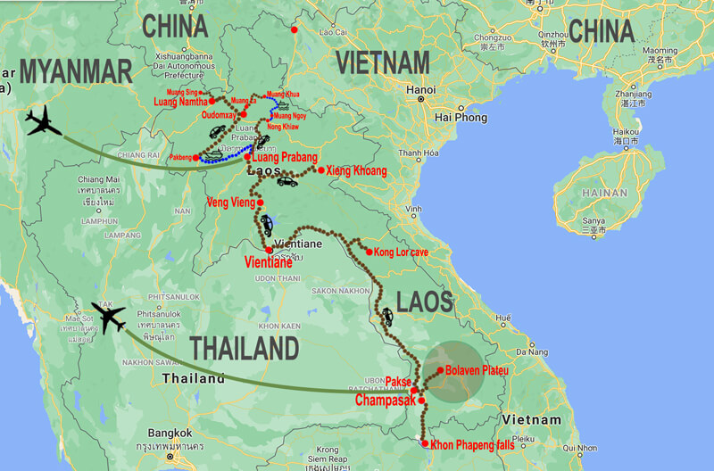 Nature Tour Laos - map © In Asia Travel