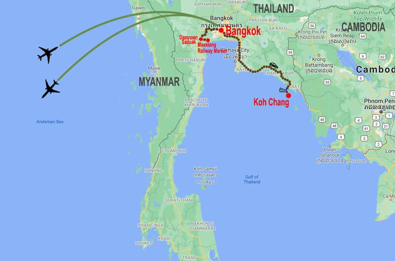 Bangkok and Koh Chang tour - map © In Asia Travel