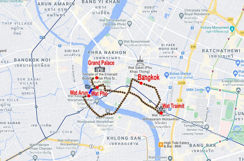 Bangkok city tour - map © In Asia Travel