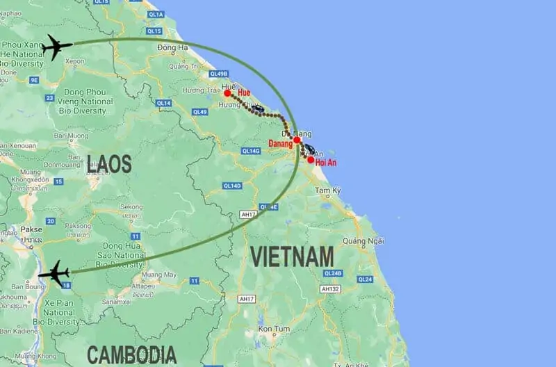 Tour Centro Vietnam - mappa © In Asia Travel