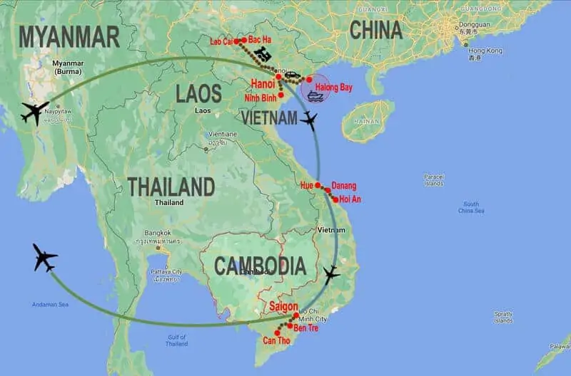 Gran tour Vietnam - mappa © In Asia Travel