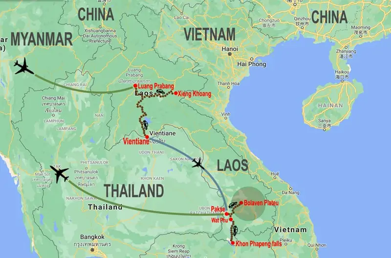 Il meglio del Laos - mappa © In Asia Travel