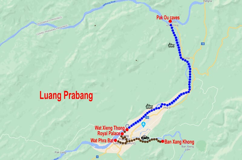 Tour Luang Prabang - mappa © In Asia Travel